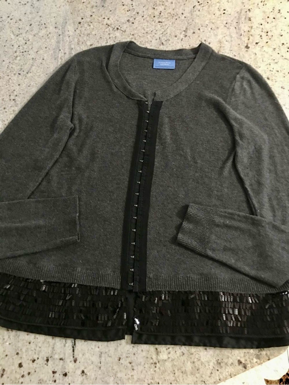 Simply Vera Vera Wang Dark Gray Hook-Front Sweater with Sequin Hem